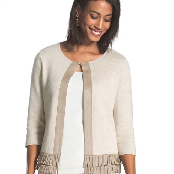 Chico's Sweaters - Chico’s Malika Fringe Cardigan Sweater Flyaway Front Cream Neutral XL (3)